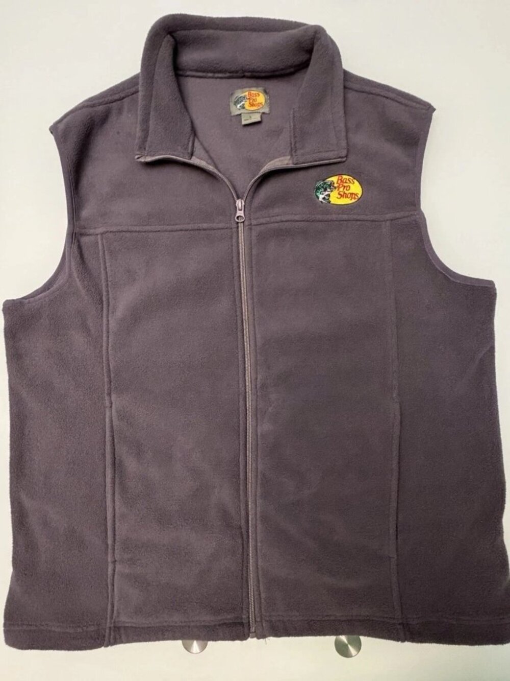 Bass Pro Shops Gray Size Large Fleece Full Zip Embroidered Vest With Pockets